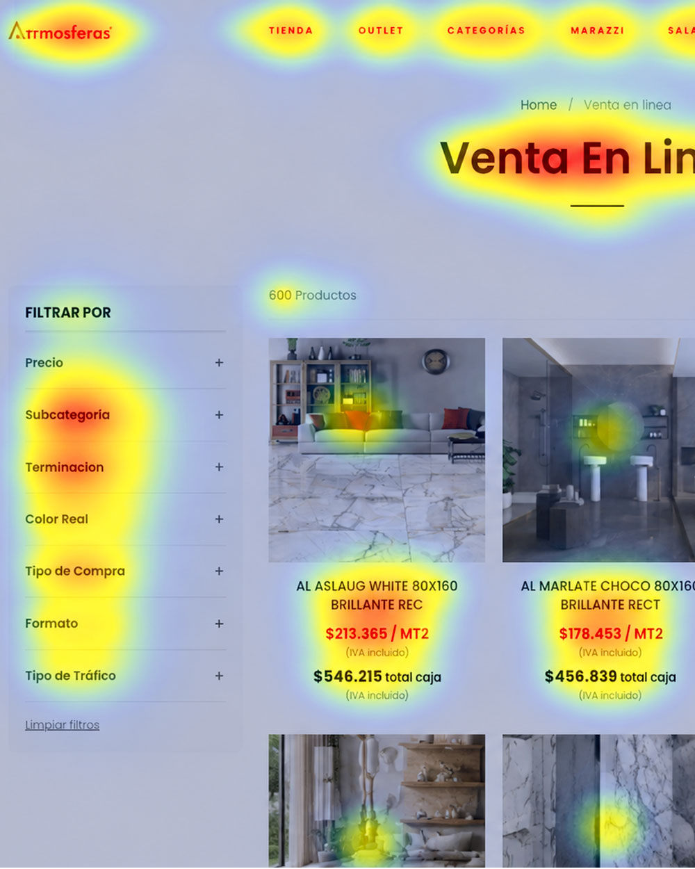 Home de Attmosferas con overlay de heatmap mostrando zonas de atenci&oacute;n