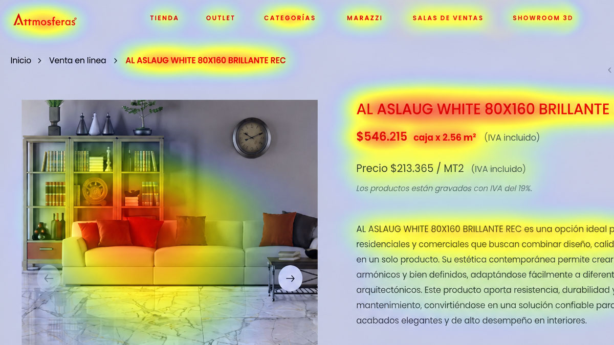 Heatmap sobre la home de Attmosferas