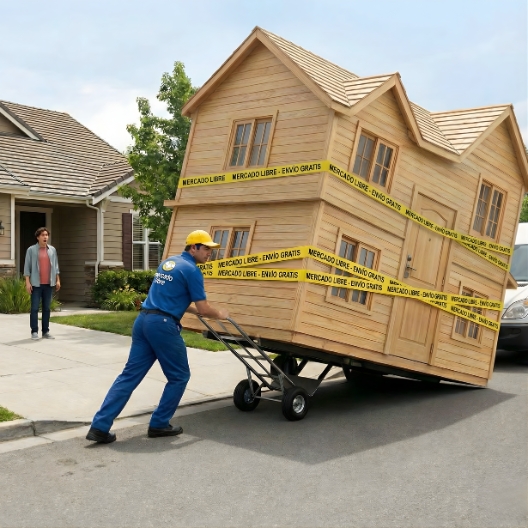 Casa envuelta con cinta de Mercadolibre env&iacute;o gratis